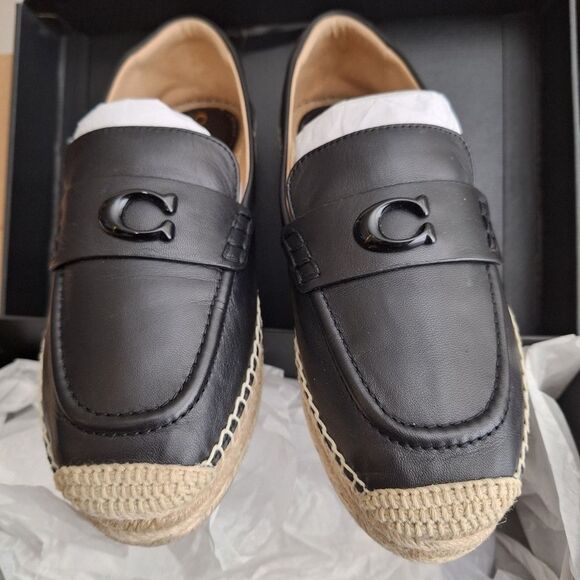 Coach Camilla Womens Leather Loafers Espadrille Academia Preppy Office Black 5.5 - Picture 4 of 10